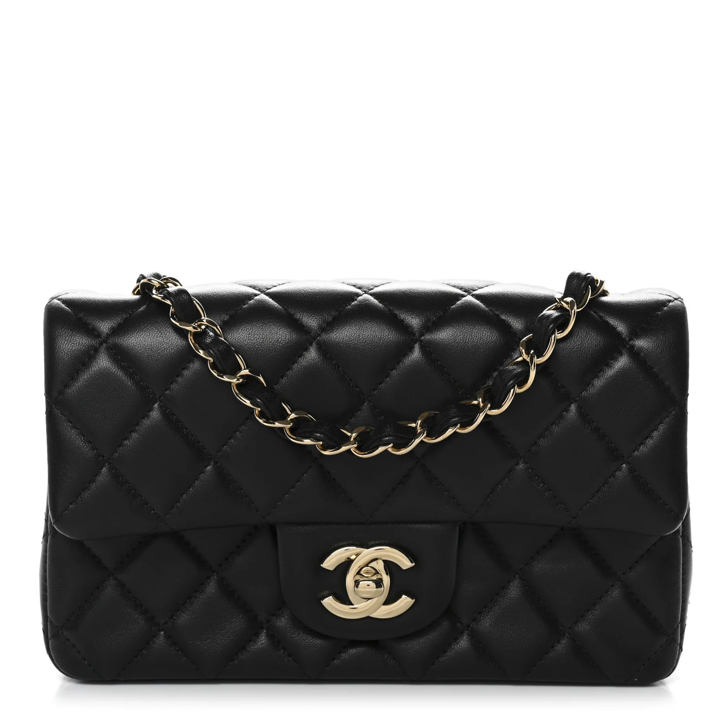 Chanel Lambskin Quilted Mini Rectangular Flap Black | FASHIONPHILE (US)