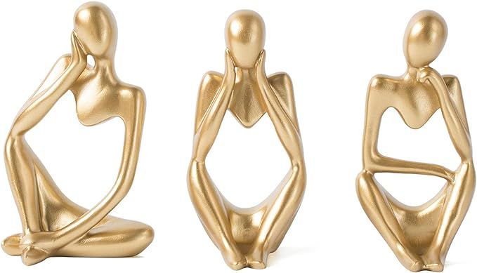 Gold Decor Thinker Statue Abstract Art Sculpture, FJS Set of 3 Golden Resin Collectible Figurines... | Amazon (US)