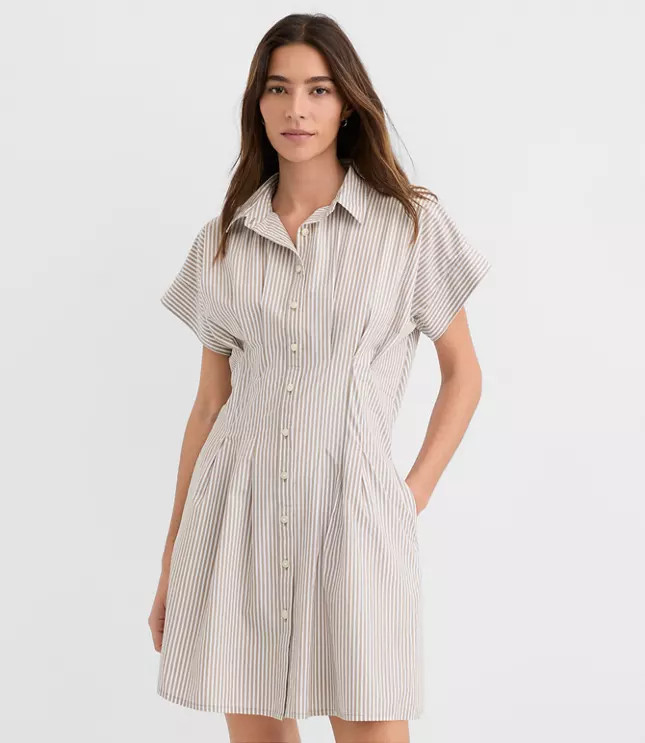 Striped Poplin Pleated Mini Pocket Shirtdress | LOFT