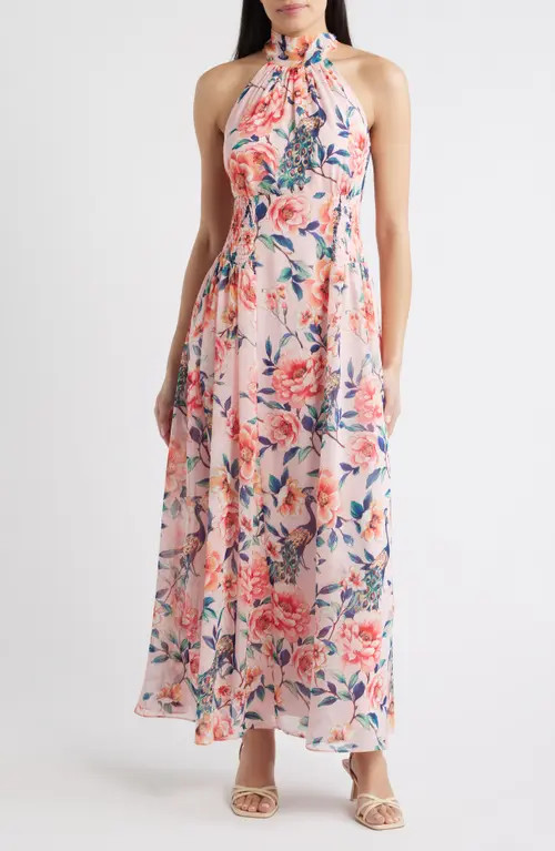 Eliza J Floral Print Sleeveless Maxi Dress in Blush at Nordstrom, Size 6 | Nordstrom