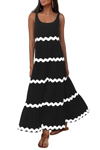 PRETTYGARDEN Women's 2024 Summer Sundresses Sleeveless Scoop Neck Tiered Flowy Beach Vacation Par... | Amazon (US)
