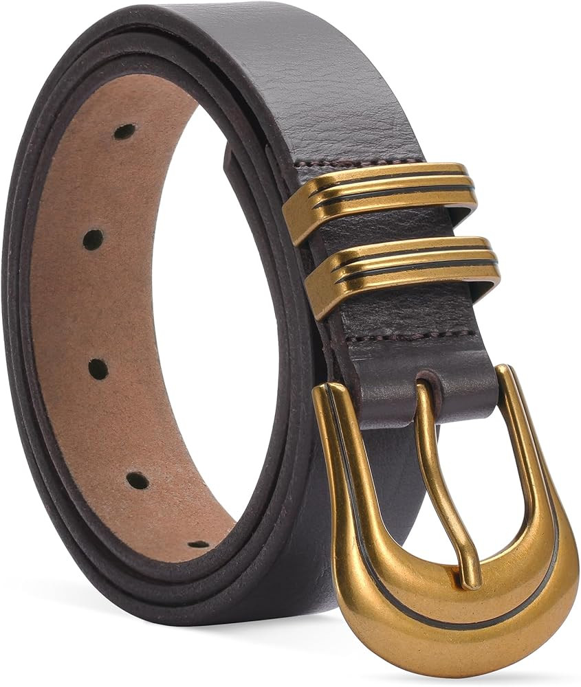 Western Belts for Woman-100% Genuine Leather Belt with Gold Silver Buckle for Jeans Dresses | Amazon (US)