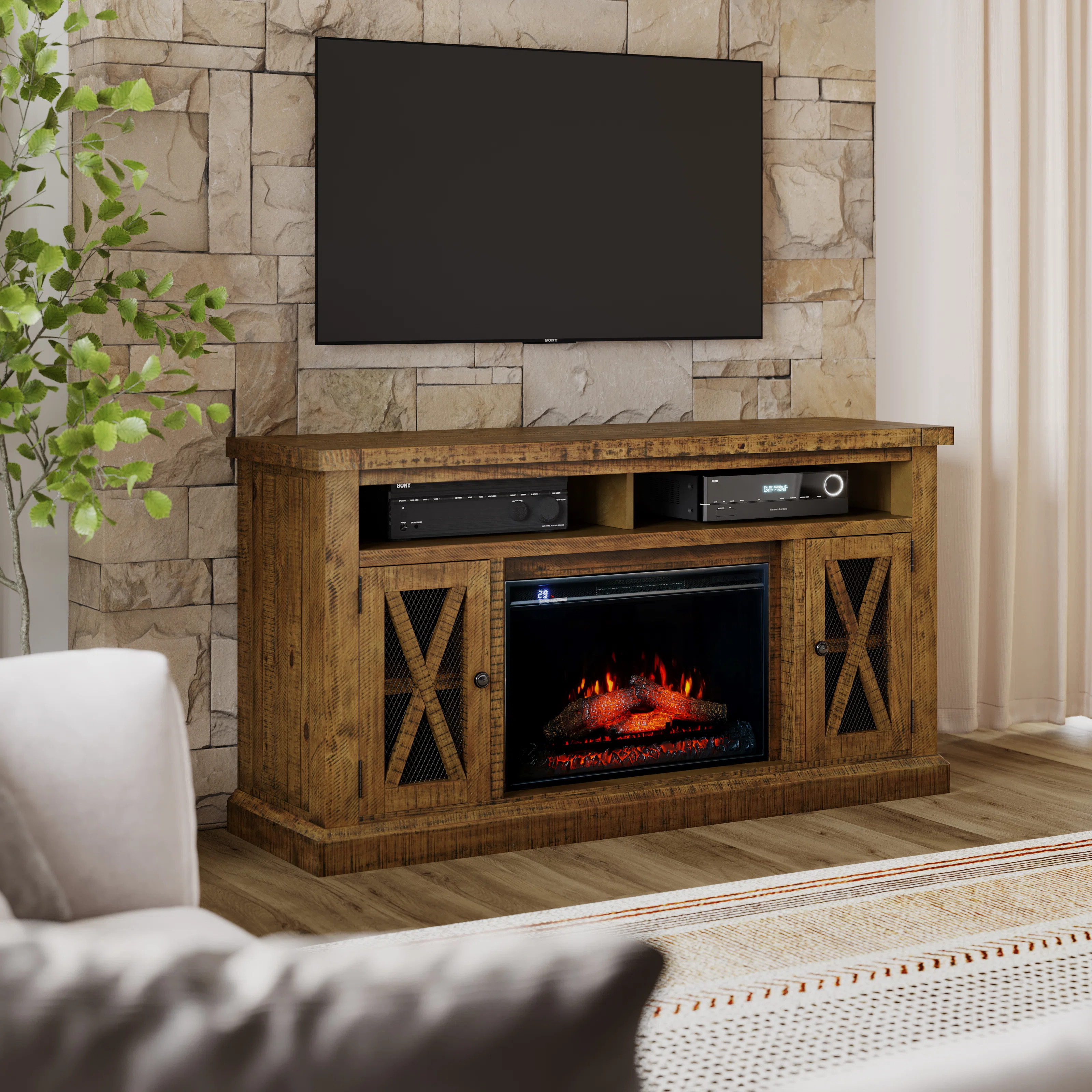 Lynbrook TV Stand for TV up to 70" with Electric Fireplace Included | Wayfair North America