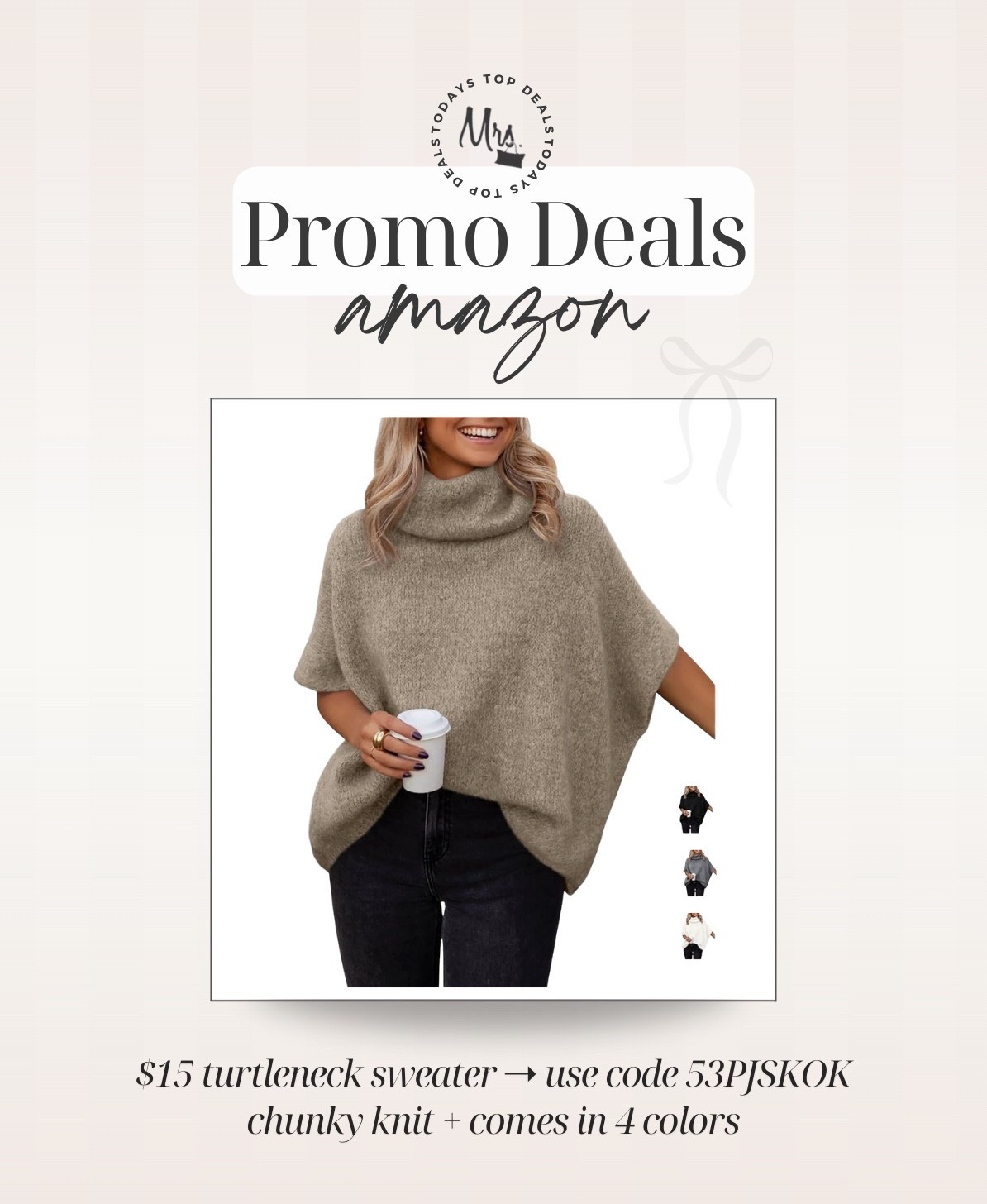 $15 turtleneck sweater ➝ use code 53PJSKOK ➝ chunky knit, batwing sleeves + comes in lots of colors

#LTKSeasonal #LTKFindsUnder50 #LTKSaleAlert