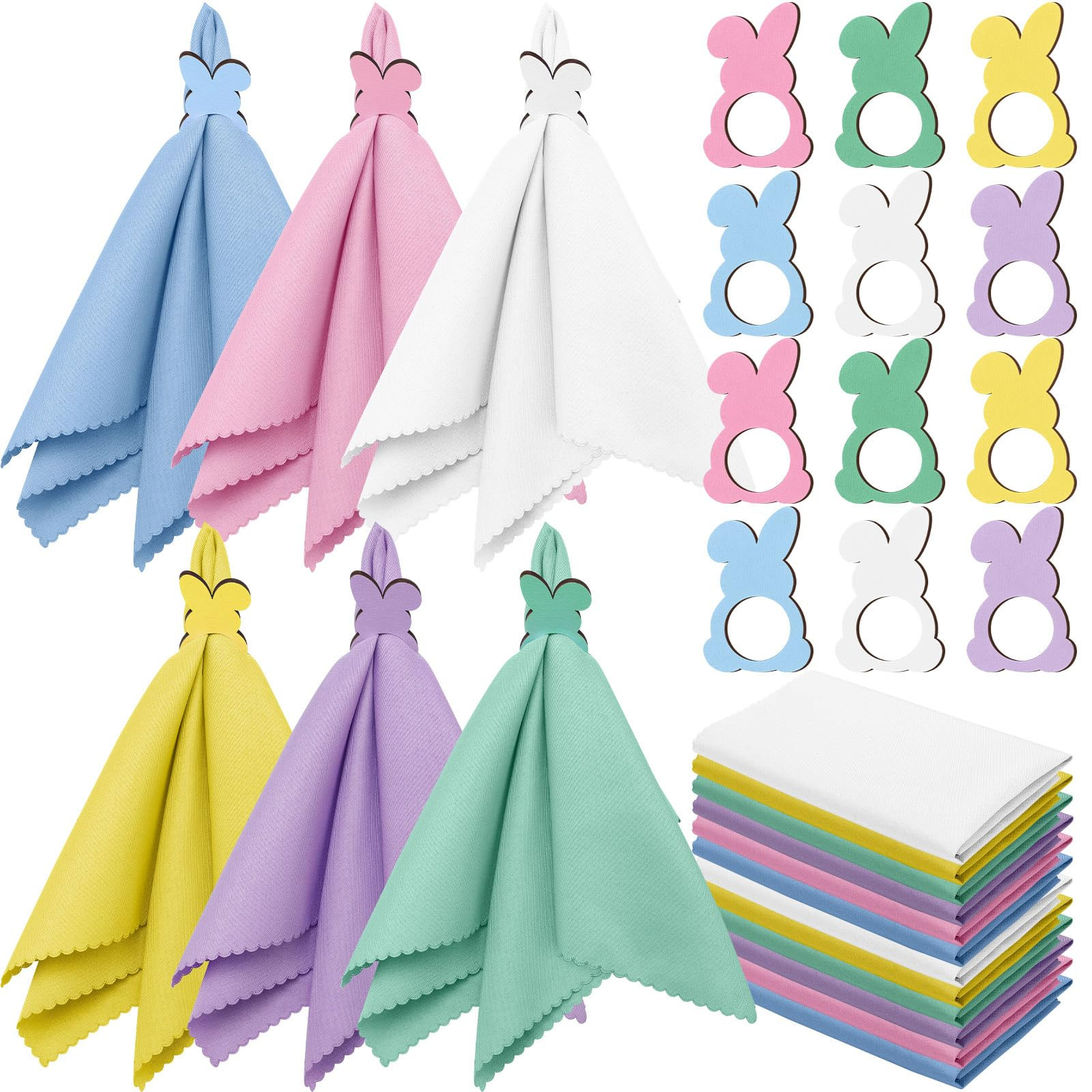 24 Pcs Easter Pastel Cloth Napkin with Wooden Bunny Napkin Rings Set 6 Colors Reusable Fabric Spr... | Amazon (US)