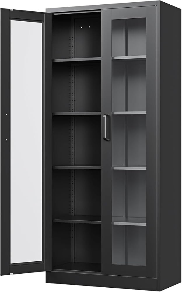 Display Storage Cabinet with Glass Door, 67 Inches Curio Cabinet with 4 Adjustable Shelves, HD Te... | Amazon (US)