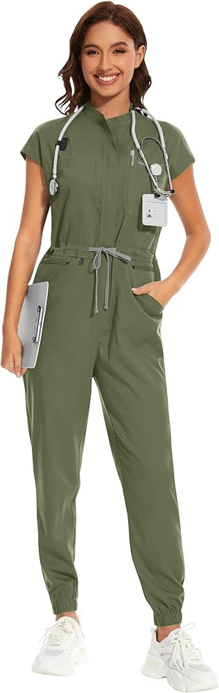 niaahinn Women's Comfortable Medical Scrub Set - Soft Stretch Jumpsuit & Jogger | Amazon (US)