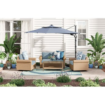 allen + roth Emerald Cove 4-Piece Patio Rolled Arm Conversation Set with Blue Cushions Collection | Lowe's