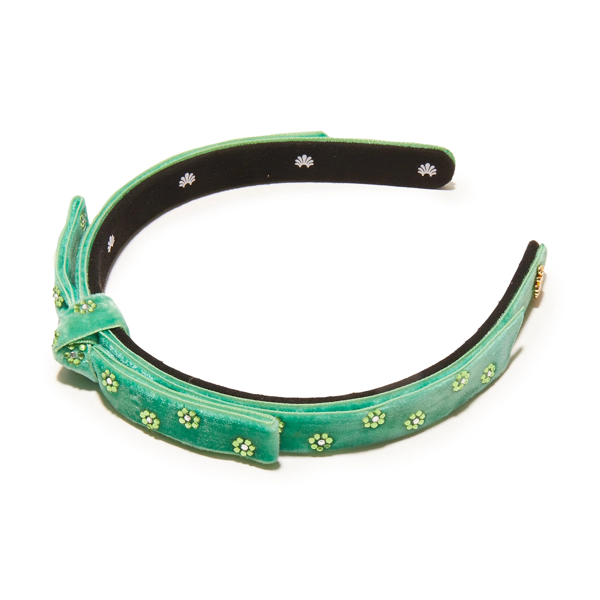 LEAF GREEN EMBELLISHED BARDOT SLIM RIBBON HEADBAND | LELE SADOUGHI