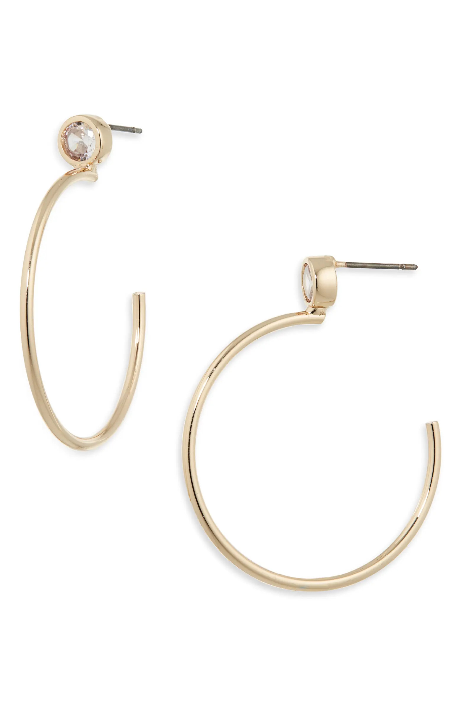 Bezel Cubic Zirconia Thin Hoop Earrings | Nordstrom Rack