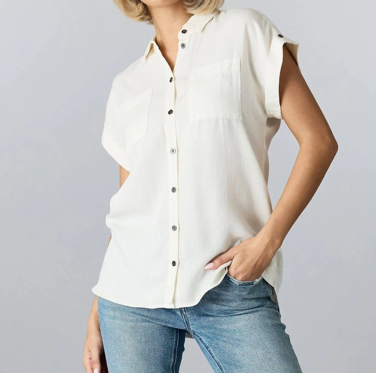 Aspen Button-Up Blouse In Snow White | Shop Simon