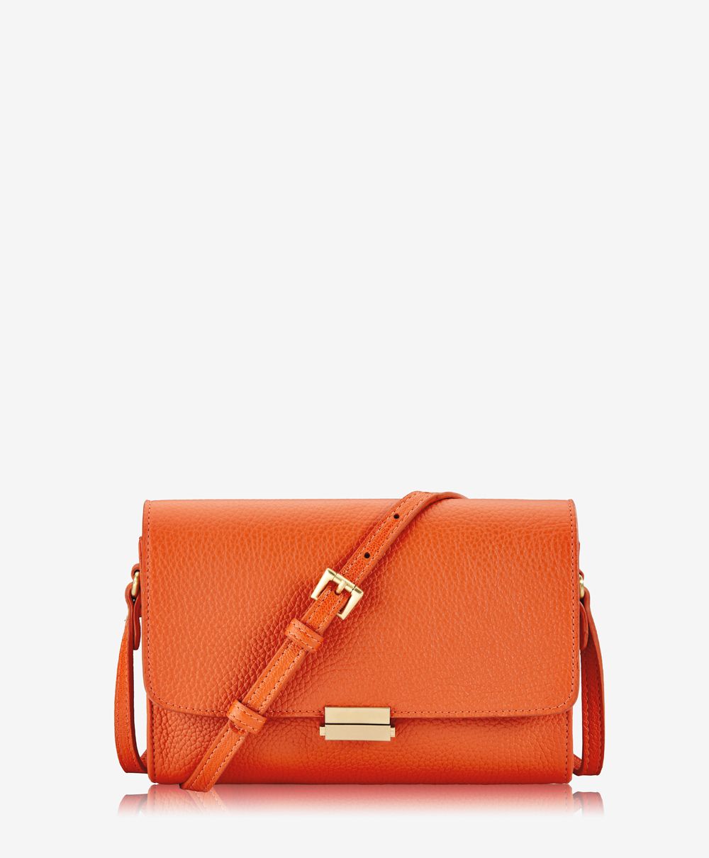Catherine Crossbody Handbag Orange Pebble Grain Leather | GiGi New York