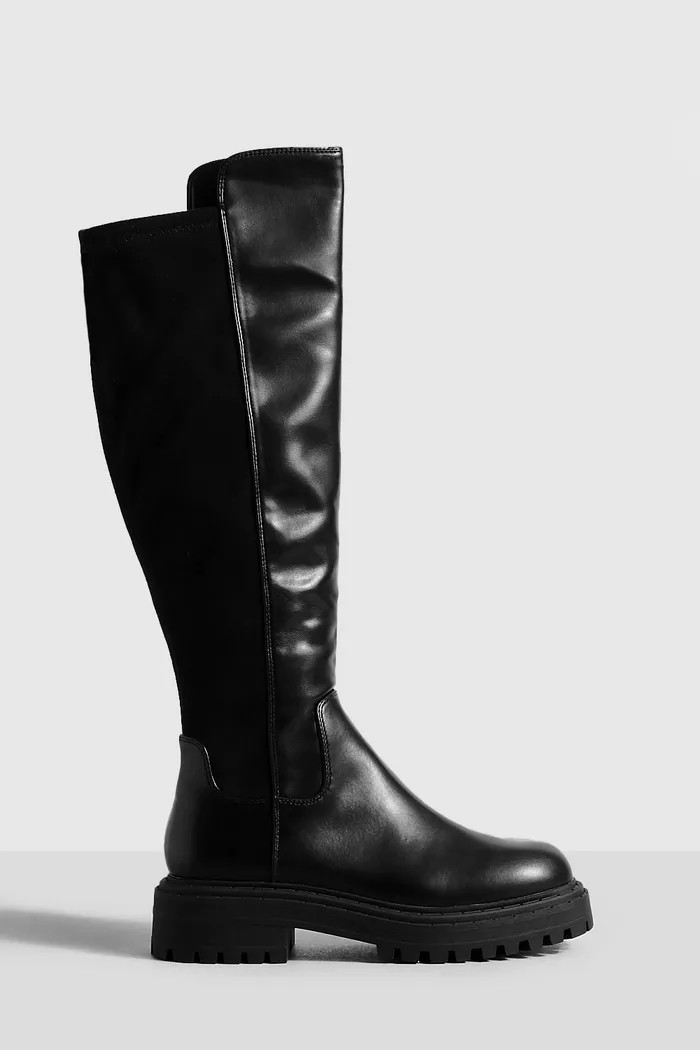 Stretch Back Chunky Knee High Boots | Boohoo.com (UK & IE)