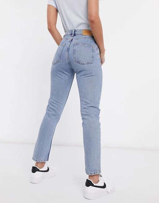 Monki Kimomo high waist mom jeans with organic cotton in mid blue | ASOS US