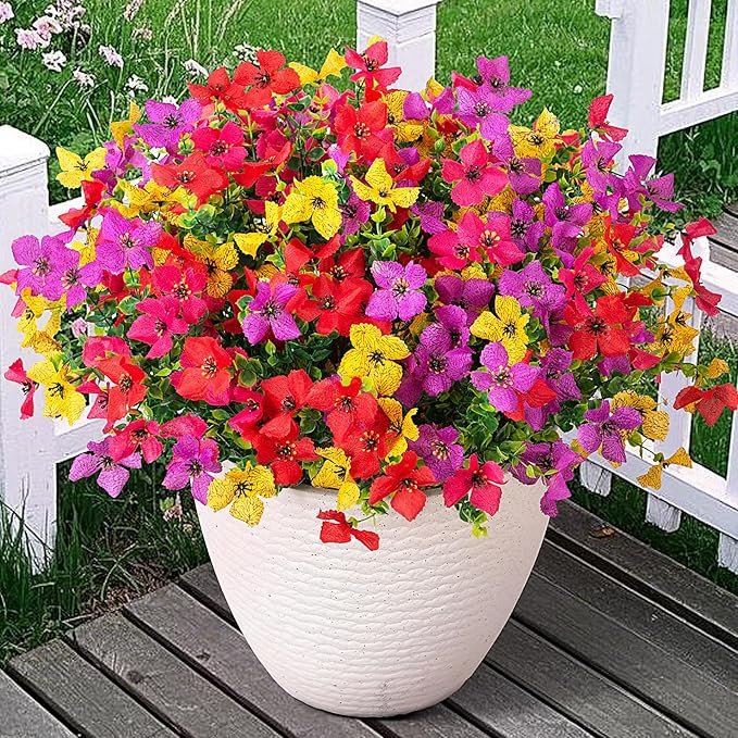 Artificial Faux Plants Flowers Outdoor Spring Summer Decoration, 12 Bundles Fake Silk Colorful Da... | Amazon (US)
