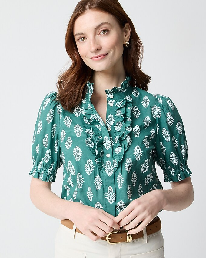 Printed ruffle-placket blouse | J.Crew Factory