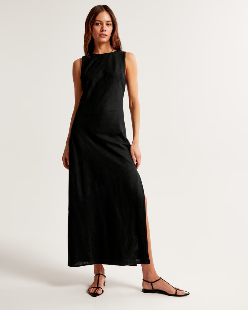 Women's High-Neck Linen-Blend Maxi Dress | Women's Dresses & Jumpsuits | Abercrombie.com | Abercrombie & Fitch (US)