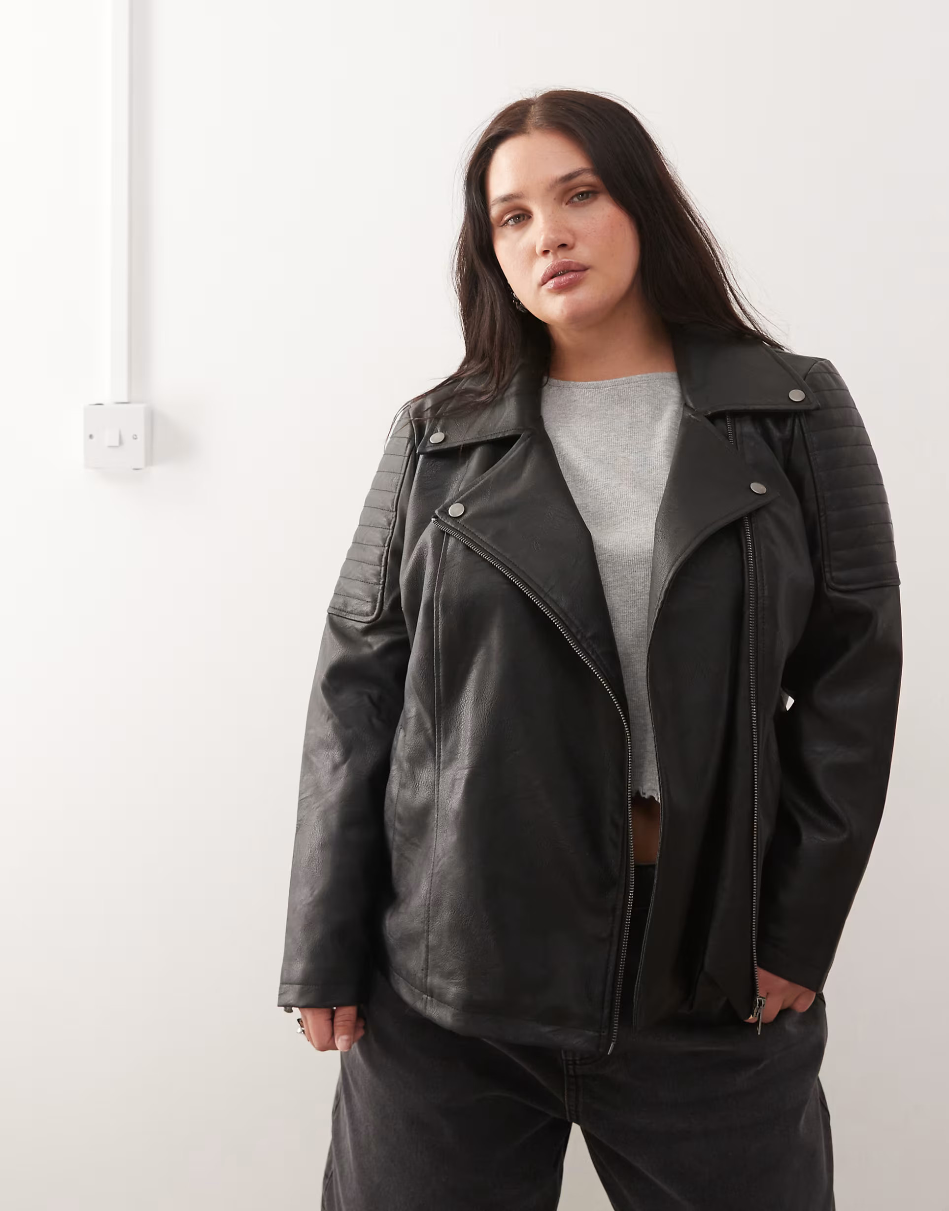 Noisy May Curve faux leather jacket in black | ASOS (Global)