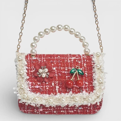 Willow & Ruby Girl's Tweed Mini Handbag with Pearl Handle in Red | Target