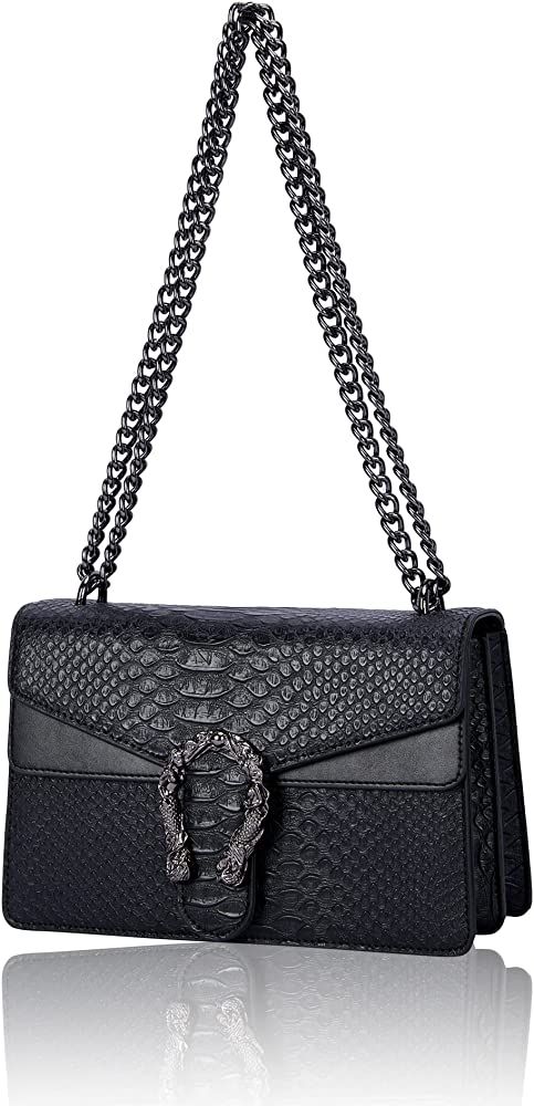 Aiqudou Crossbody Bag and Satchel Purse for Women - Fashion Snake Crocodile Print Chain Purse Lux... | Amazon (US)