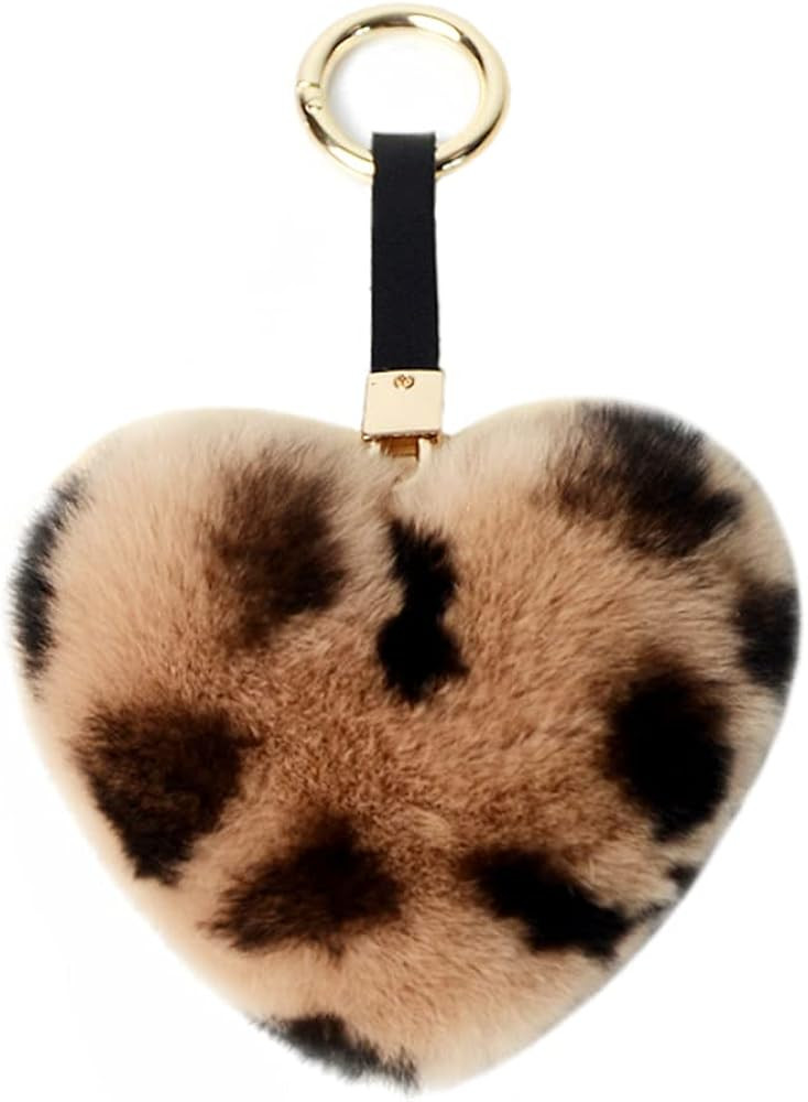 Genuine Rex Rabbit Hair Fur Pompom Keychain Heart Shaped Bag Charm Ring Fluffy Fur Ball | Amazon (US)