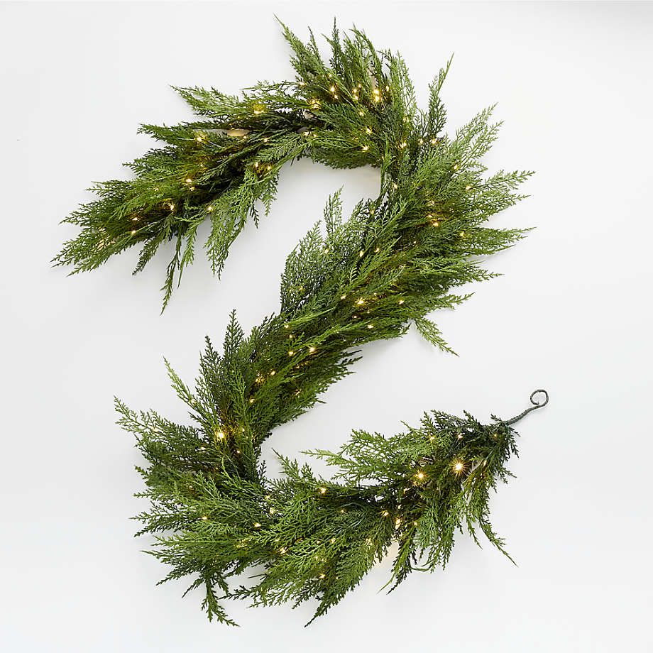 Faux Hemlock Pine Pre-Lit LED Garland 74" + Reviews | Crate & Barrel | Crate & Barrel