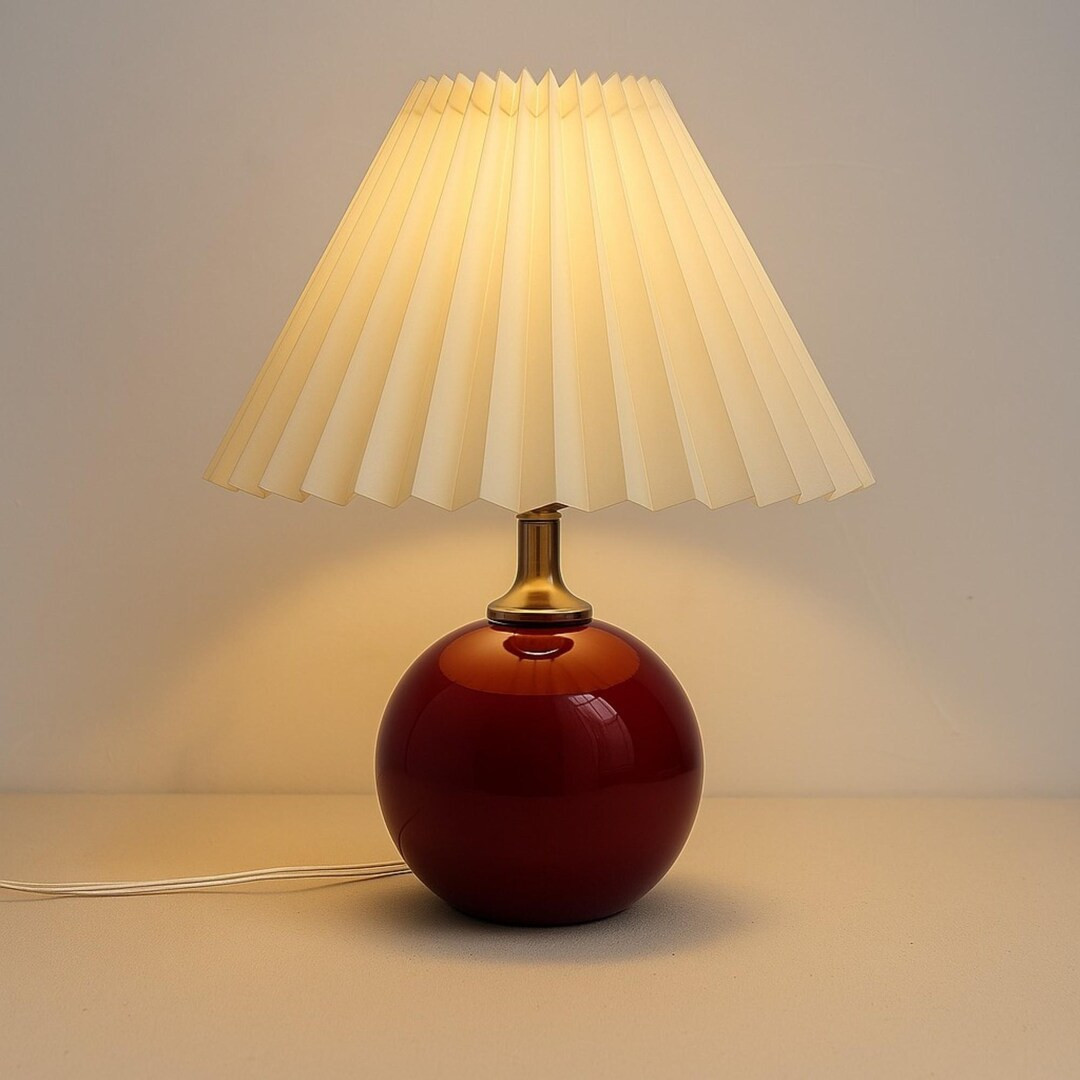 Vintage Pleated Table Lamp | Scalloped Fabric Lampshade | Ceramic Bedside Light | Warm LED Night ... | Etsy (US)