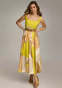 Women's Sleeveless Square Neck Abstract Print Fit and Flare Dress | Belk