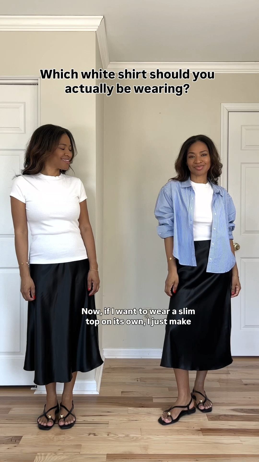 My top pics for white T-shirts. My slim fitting T-shirt is a size small. My midi skirt is also a size small. My wider T-shirt is a size medium and it’s from Amazon and it is not see-through. Linking similar blue striped button downs. My sandals are from Walmart and they took a couple days to break in, but they are otherwise comfortable after that. The sandals are true to size.


#ltkover40 #ltkgrwm #ltkootd