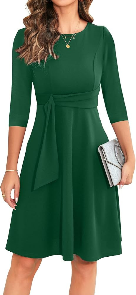OWIN Womens 2024 Elegant Ruffle Sleeve Flared A Line Swing Casual Party Cocktail Dresses | Amazon (US)