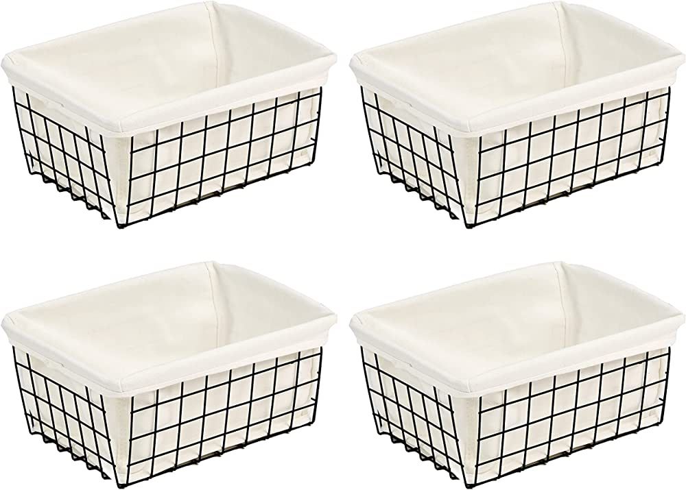 Wire Baskets with Liner, YQMM 4 Pack Wire Storage Basket Metal Basket Pantry Organizer Storage Bi... | Amazon (US)