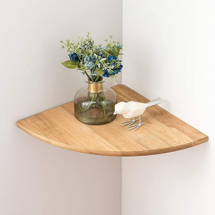 Corner Shelf, 12inch Solid Oak Wood Floating Corner Shelves Wall Mount Round End Floating Speaker... | Amazon (US)