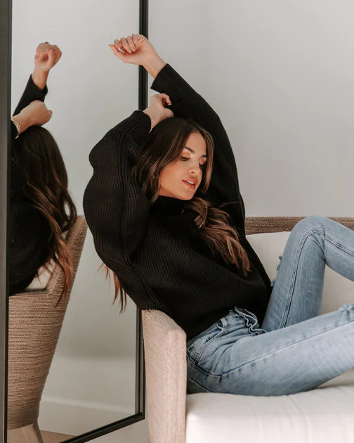 Khloe Knit Mock Neck Pullover Sweater - Black | VICI