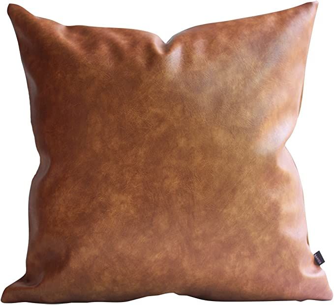 Kdays Thick Brown Faux Leather Throw Pillow Cover Cognac Leather Decorative Throw Pillow Case Far... | Amazon (US)