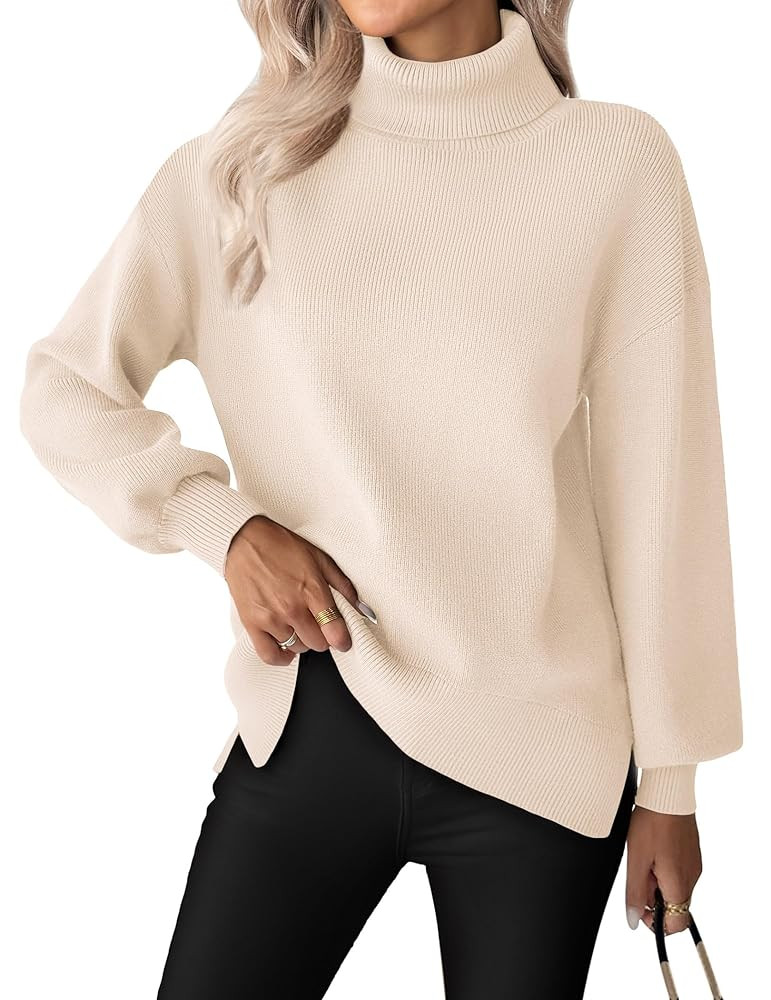 Zeagoo Women's Turtleneck Sweater 2025 Fall Winter Chunky Knit Oversized Sweaters Casual Side Sli... | Amazon (US)