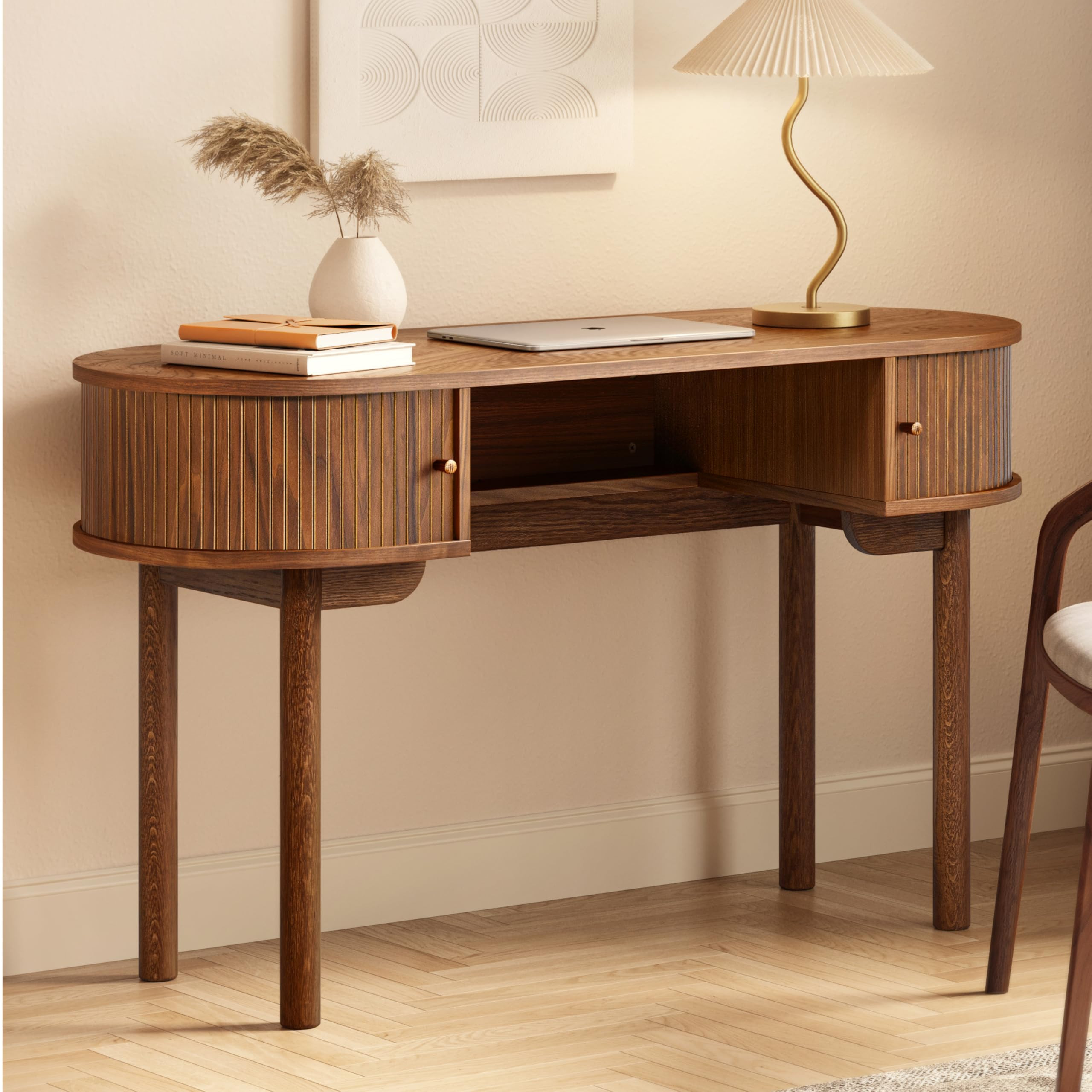 WERMO Escritorio pequeño de madera de 51 pulgadas y tocador de maquillaje con puertas correderas... | Amazon (US)