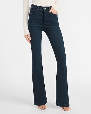 Super High Waisted Dark Wash Flare Jeans | Express