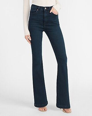 Super High Waisted Dark Wash Flare Jeans | Express