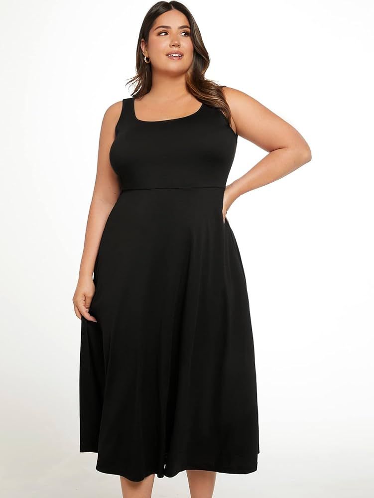 LEUYA Women's Dresses Fall Plus Size Plus Solid Sleeveless A-line Dress Dresses for Work Profession  | Amazon (US)