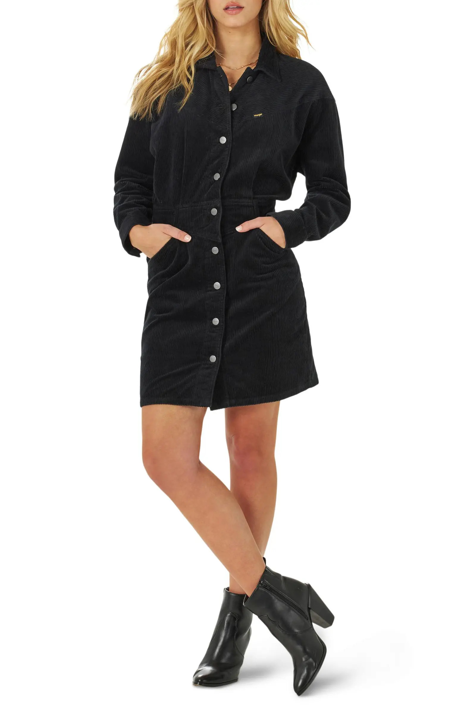 Western Long Sleeve Corduroy Shirtdress | Nordstrom