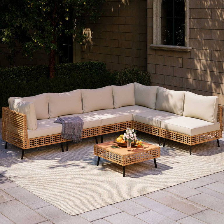 LAUSAINT HOME 7-Piece Outdoor Wicker Patio Furniture Conversation Set, Sectional Sofa with Cushio... | Walmart (US)