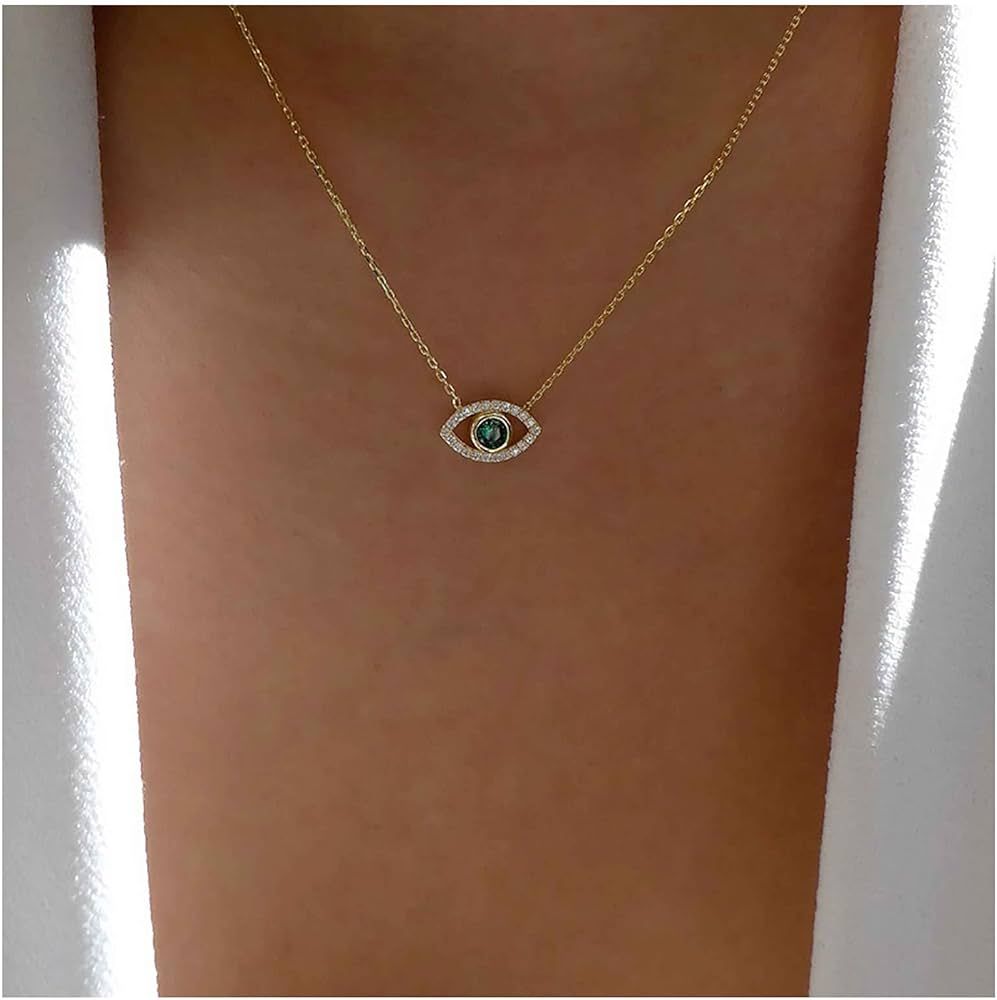 Bohemian Emerald Evil Eye Pendant Necklace Gold Crystal Eye Necklace Chain Green Cz Devil Eye Cho... | Amazon (US)