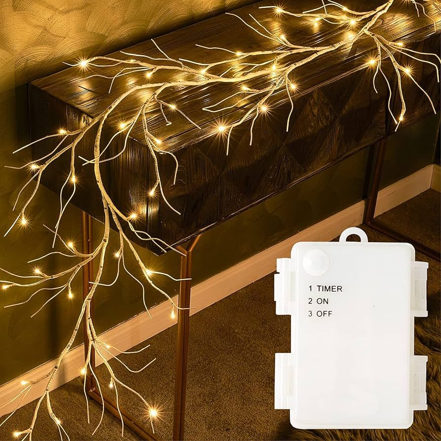 Fudios Lighted Birch Garland with Timer 48 LED Fairy Lights 6ft Battery Operated for Mantle Decor... | Amazon (US)