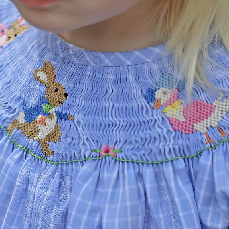 Storybook Smocked Blue Windowpane Dress | Classic Whimsy