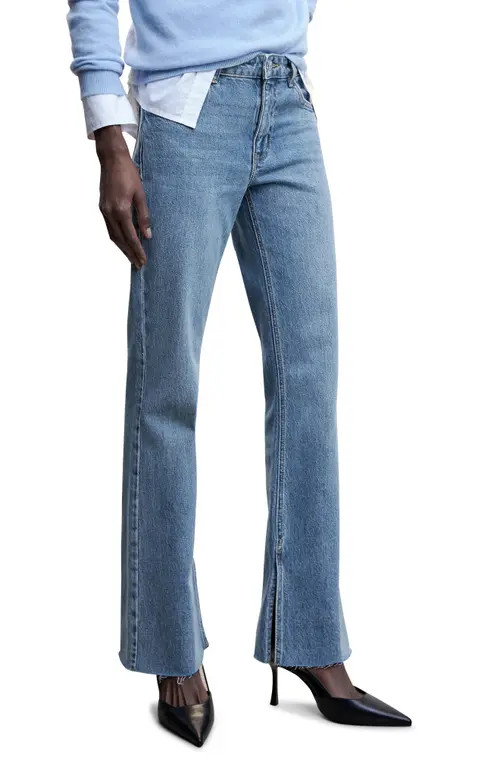 MANGO Slit Hem Straight Leg Jeans in Medium Blue at Nordstrom, Size 4 | Nordstrom