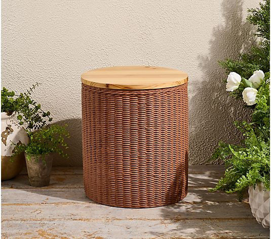 Garden Reflections Basket Weave Storage Accent Table - QVC.com | QVC