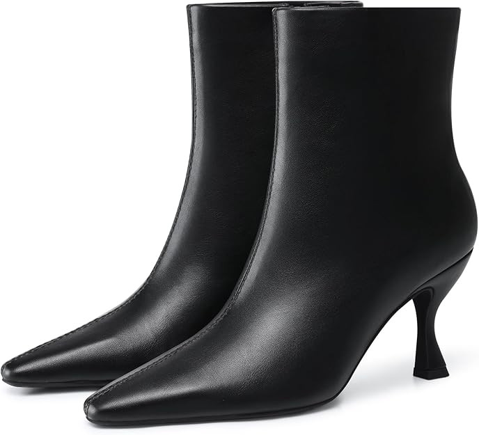 Womens Kitten Heel Booties: 3.5 In High Heel, Pointed Toe Sexy Ankle Boots, Fall Trendy Side Zipp... | Amazon (US)