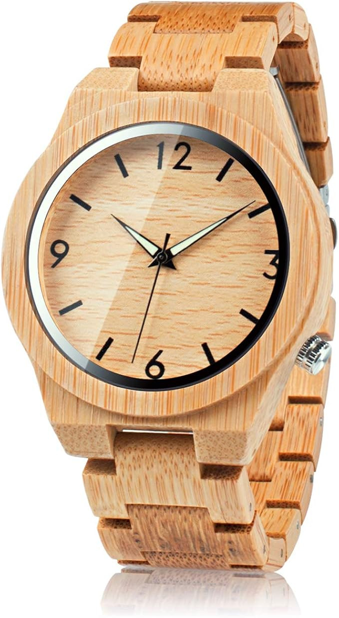 Amazon.com: BOBO BIRD D27 Men's Bamboo Wooden Watch Numeral Scale Large Face Quartz Watch Lightwe... | Amazon (US)