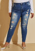 Faux Pearl Distressed Skinny Jeans | Ashley Stewart