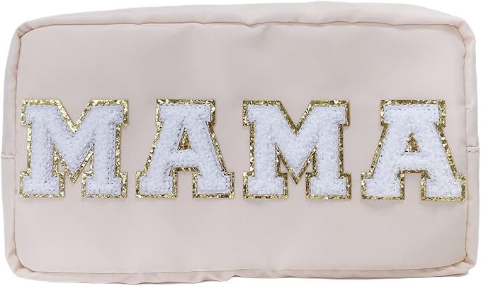 ACAMAL Chenille Letter Bag Nylon Cosmetic Bag with Varsity Patch Makeup Pouch Bag Bridesmaid Gift... | Amazon (US)